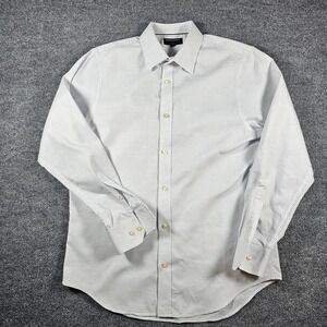 Banana Republic Mens Non Iron Slim Fit Dress Shirt Blue White Pattern L 16-16.5